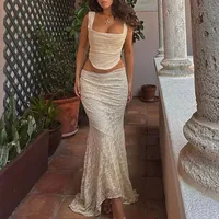 Style Women's Clothing  Autumn New Sexy Pleated Strap Top French Temperament Lace Skirt Suit main image 3