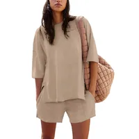 Summer  New  Foreign Trade Women's 2-piece Set Short-sleeved Top And Loop Shorts Casual Suit main image 1