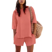 Summer  New  Foreign Trade Women's 2-piece Set Short-sleeved Top And Loop Shorts Casual Suit main image 2