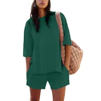 Summer  New  Foreign Trade Women's 2-piece Set Short-sleeved Top And Loop Shorts Casual Suit main image 4