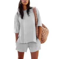 Summer  New  Foreign Trade Women's 2-piece Set Short-sleeved Top And Loop Shorts Casual Suit main image 5