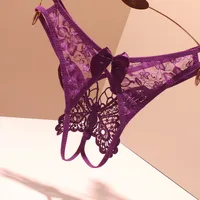 Foreign Trade Sexy Hollow Underwear Female Butterfly Element Date Convenient To Be A Man By Your Lace Open-end Support Her Thong main image 1