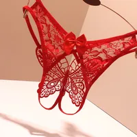 Foreign Trade Sexy Hollow Underwear Female Butterfly Element Date Convenient To Be A Man By Your Lace Open-end Support Her Thong main image 4