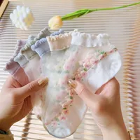 Floral Glass Silk Women's Summer Short Socks New Style Cute Fresh Style Ins Short Socks Cotton Bottom Sweat Absorbing Breathable Socks main image 1