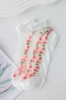 Floral Glass Silk Women's Summer Short Socks New Style Cute Fresh Style Ins Short Socks Cotton Bottom Sweat Absorbing Breathable Socks sku image 1