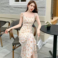 Dress  New Women's Summer French Style Retro Tight Waist Slimming Elegant Floral Split Gentle Style Slip Dress main image 2