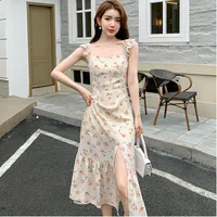 Dress  New Women's Summer French Style Retro Tight Waist Slimming Elegant Floral Split Gentle Style Slip Dress main image 3