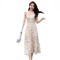 Dress  New Women's Summer French Style Retro Tight Waist Slimming Elegant Floral Split Gentle Style Slip Dress main image 5