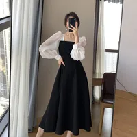 Women's Summer New Arrival Black Dress French Style Age-Reducing Belly Covering Retro Square Collar Knee-Over-Waisted Long Skirt main image 1