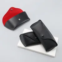 Large Black New Red Lined Leather Business Litchi Sunglasses Case Wholesale Printable LOGO main image 2