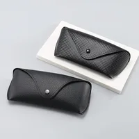 Large Black New Red Lined Leather Business Litchi Sunglasses Case Wholesale Printable LOGO main image 3