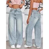Women's Loose Fashionable Summer Denim Jeans High Waist Straight Leg Casual Style Cotton Blend Elastic Long Trousers sku image 9