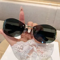 Basic Streetwear Geometric PC UV400 Protection Oval Frame Frameless Glasses main image 4