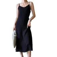 [Little Red Riding Book Same Style] Chiba Pleated Slip Skirt Women's Slimming Dress Summer Elegant Outer Wearing Base Midi Skirt main image 5