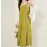 [Little Red Riding Book Same Style] Chiba Pleated Slip Skirt Women's Slimming Dress Summer Elegant Outer Wearing Base Midi Skirt sku image 10