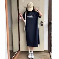 New Casual Short-sleeved Women's Retro Cartoon T-shirt Summer Loose Mid-length Over-the-knee Dress sku image 6
