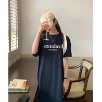 New Casual Short-sleeved Women's Retro Cartoon T-shirt Summer Loose Mid-length Over-the-knee Dress main image 2