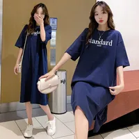New Casual Short-sleeved Women's Retro Cartoon T-shirt Summer Loose Mid-length Over-the-knee Dress sku image 23