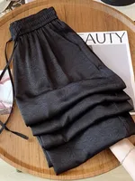 New Chinese Style Imitation Acetic Acid Wide Leg Pants Women's Summer Satin Pants Jacquard Chinese Thin New Casual Straight Pants sku image 4
