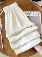 New Chinese Style Imitation Acetic Acid Wide Leg Pants Women's Summer Satin Pants Jacquard Chinese Thin New Casual Straight Pants sku image 12