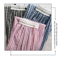 Contrast Black And White Plaid Wide Leg Pants Women's Hanging Loose Drawstring Loose High Waist Casual Pants Pink Wide Leg Pants main image 3