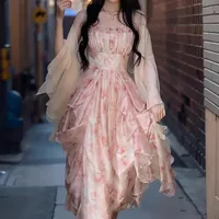 Elegant Heavy Industry Simi-Dye Printed Waisted Slimming Ruffled Slip Skirt Women's Summer Fairy Cardigan Suit Two-piece Set main image 2