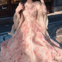 Elegant Heavy Industry Simi-Dye Printed Waisted Slimming Ruffled Slip Skirt Women's Summer Fairy Cardigan Suit Two-piece Set main image 3