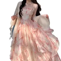 Elegant Heavy Industry Simi-Dye Printed Waisted Slimming Ruffled Slip Skirt Women's Summer Fairy Cardigan Suit Two-piece Set main image 5