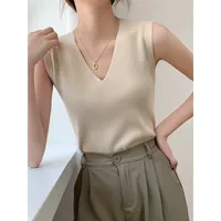 Camisole Women's Spring And Autumn Knitwear V-Neck Sleeveless Suit With Base Shirt Fashionable Stylish Ice Silk Top main image 2