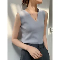 Camisole Women's Spring And Autumn Knitwear V-Neck Sleeveless Suit With Base Shirt Fashionable Stylish Ice Silk Top main image 4