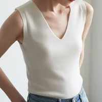 Camisole Women's Spring And Autumn Knitwear V-Neck Sleeveless Suit With Base Shirt Fashionable Stylish Ice Silk Top sku image 2