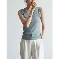 Camisole Women's Spring And Autumn Knitwear V-Neck Sleeveless Suit With Base Shirt Fashionable Stylish Ice Silk Top sku image 10