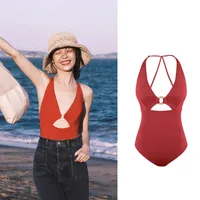 Hong Kong-style Swimsuit Women's Vintage Slim-fit Sexy Backless Neck Belly-covering Slim Sling  Ins Swimsuit main image 1