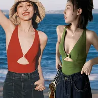 Hong Kong-style Swimsuit Women's Vintage Slim-fit Sexy Backless Neck Belly-covering Slim Sling  Ins Swimsuit main image 2