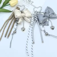 Dopamine Color Miu Style Bag Charm Girly Heart Bowknot Beaded Keychain Backpack Small Pendant main image 3