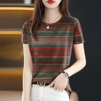 Wholesale  New Summer Explosions Ladies T-shirt Slim Belly Cover Round Neck Fashion Short Sleeve A Generation Of Hair sku image 7