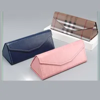 New Style Glasses Case Color Old Cowhide Anti-pressure Manual Pressing Triangle Folding Glasses Case Can Be Printed LOGO main image 1