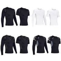 Sports Tight Men's High Elastic Quick-drying Long-sleeved Short-sleeved Basketball Football Fitness Riding Base White Sweat-absorbent T-shirt main image 1