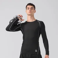 Sports Tight Men's High Elastic Quick-drying Long-sleeved Short-sleeved Basketball Football Fitness Riding Base White Sweat-absorbent T-shirt main image 2