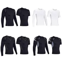 Sports Tight Men's High Elastic Quick-drying Long-sleeved Short-sleeved Basketball Football Fitness Riding Base White Sweat-absorbent T-shirt main image 3