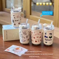 Cute Hand-painted Winter Cat Stainless Steel Thermos Cute Cartoon High Color Value Straw Straw Water Cup main image 1