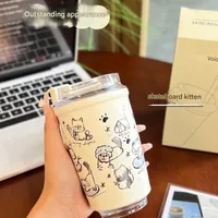 Cute Hand-painted Winter Cat Stainless Steel Thermos Cute Cartoon High Color Value Straw Straw Water Cup main image 3