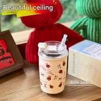 Cute Hand-painted Winter Cat Stainless Steel Thermos Cute Cartoon High Color Value Straw Straw Water Cup sku image 1