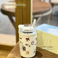Cute Hand-painted Winter Cat Stainless Steel Thermos Cute Cartoon High Color Value Straw Straw Water Cup sku image 8