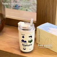 Cute Hand-painted Winter Cat Stainless Steel Thermos Cute Cartoon High Color Value Straw Straw Water Cup sku image 9