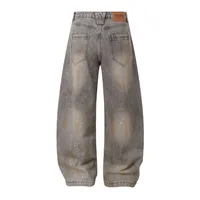 Jiayi Library Men's  New American Retro Inkjet Washable Old Scimitar Jeans Men's And Women's Wide Leg Pants main image 2