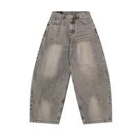 Jiayi Library Men's  New American Retro Inkjet Washable Old Scimitar Jeans Men's And Women's Wide Leg Pants main image 4