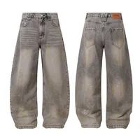 Jiayi Library Men's  New American Retro Inkjet Washable Old Scimitar Jeans Men's And Women's Wide Leg Pants main image 5