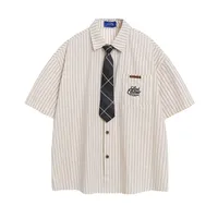 Jiayiku Men's  New American Retro Campus Fashion Couple Striped Tie Shirt Short Sleeve For Men And Women main image 1