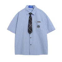 Jiayiku Men's  New American Retro Campus Fashion Couple Striped Tie Shirt Short Sleeve For Men And Women main image 2